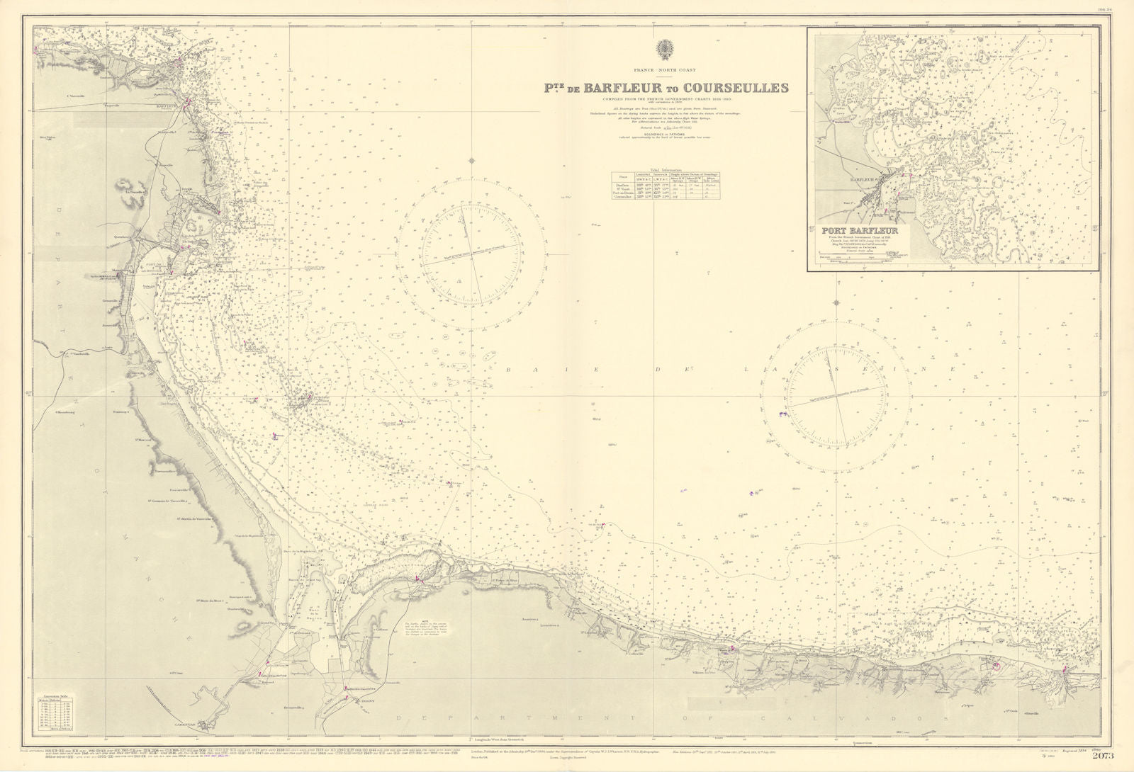 Normandy coast Omaha Gold D-Day beaches ADMIRALTY sea chart 1894 (1955) map